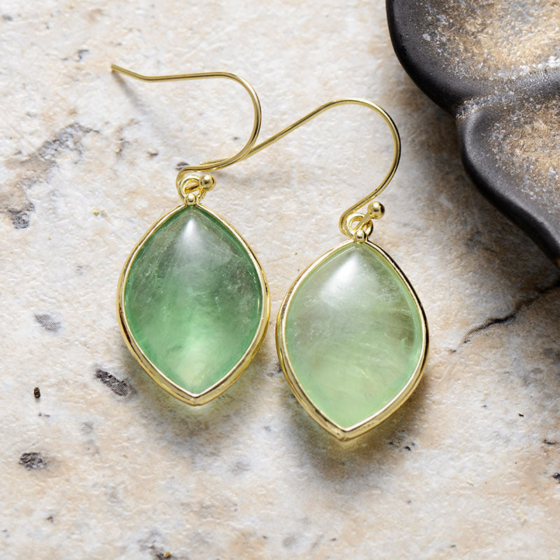 Copper Stone Teardrop Earrings Light Green One Size