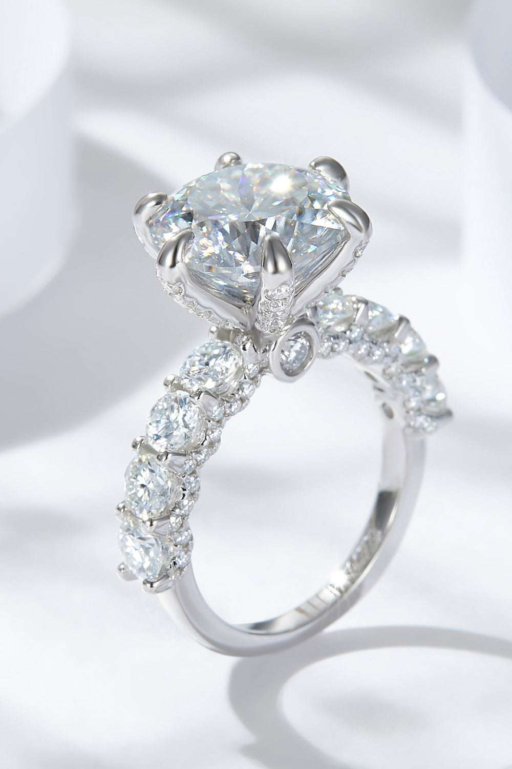 3-Carat Moissanite Platinum-Plated Side Stone Ring Silver