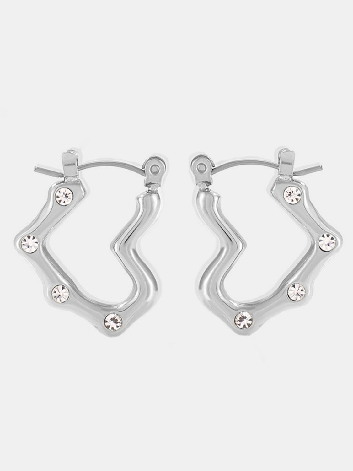 Stainless Steel Heart Earrings Silver White One Size
