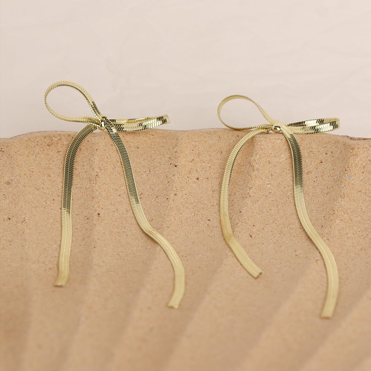 Stainless Steel Bow Bar Earrings Gold One Size