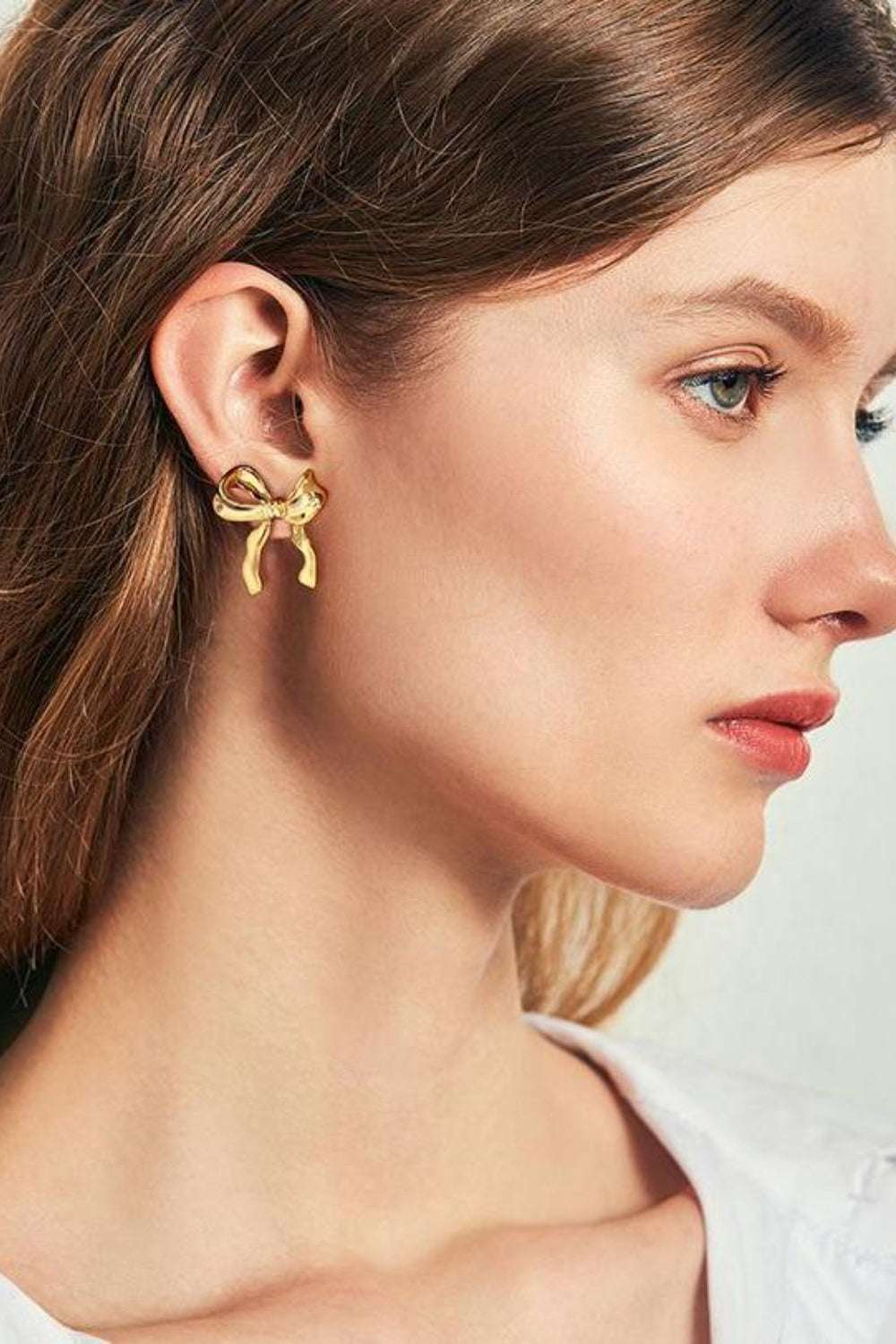 Brass Bow Stud Earrings Gold One Size