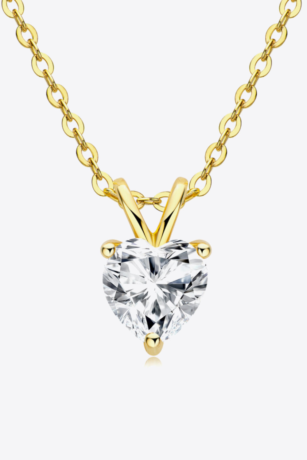 1 Carat Moissanite Heart-Shaped Pendant Necklace Gold One Size
