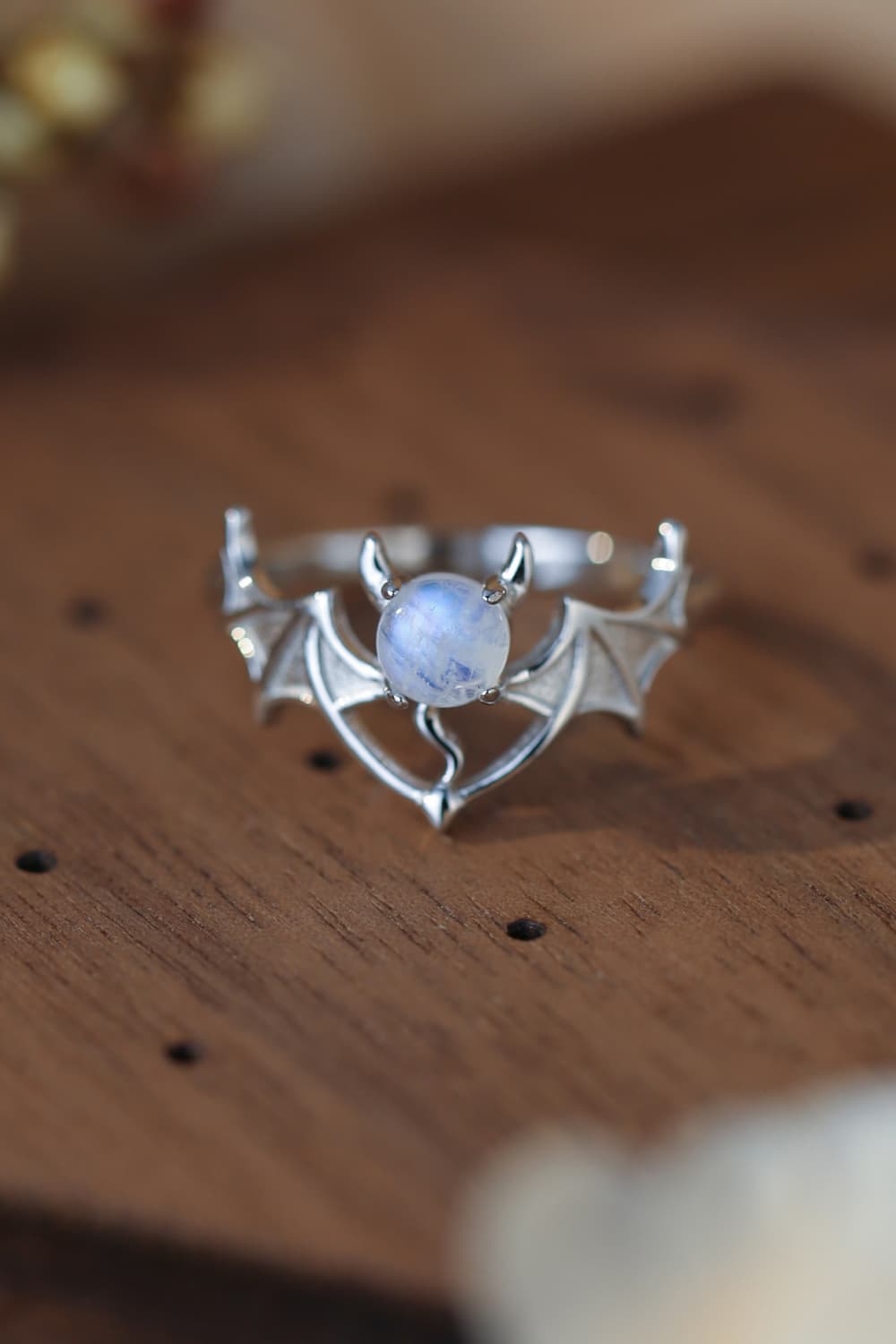 Moonstone Bat 925 Sterling Silver Ring Silver
