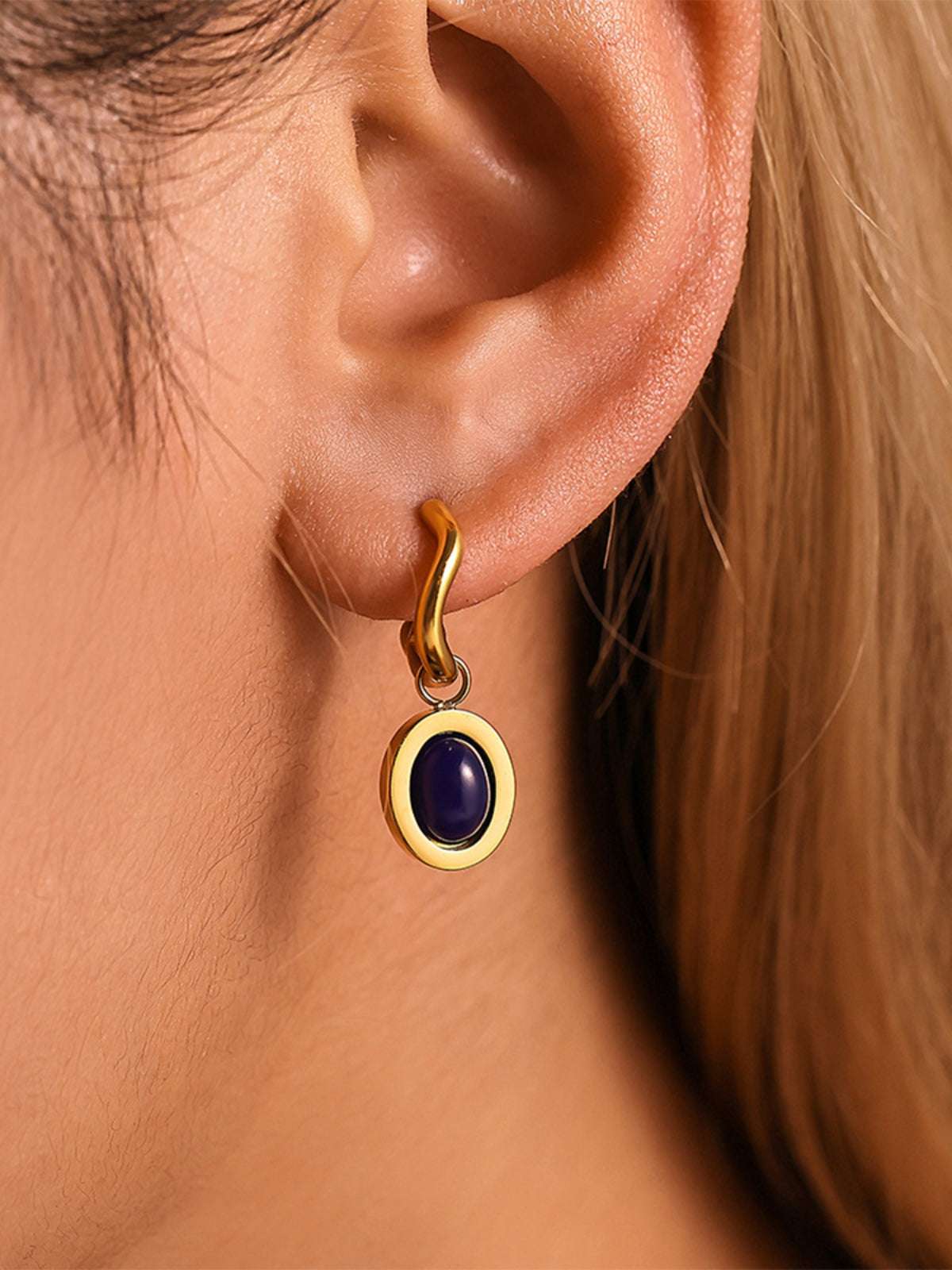 Stainless Steel Oval Drop Earrings Golden Kyanite One Size