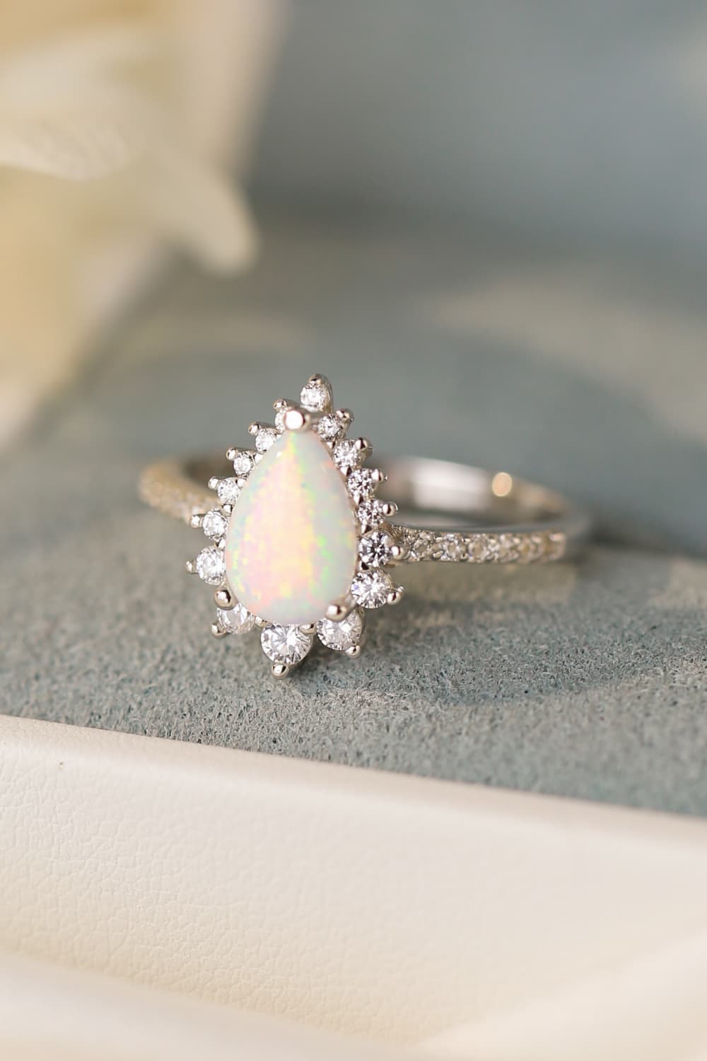 Platinum-Plated Opal Pear Shape Ring Silver