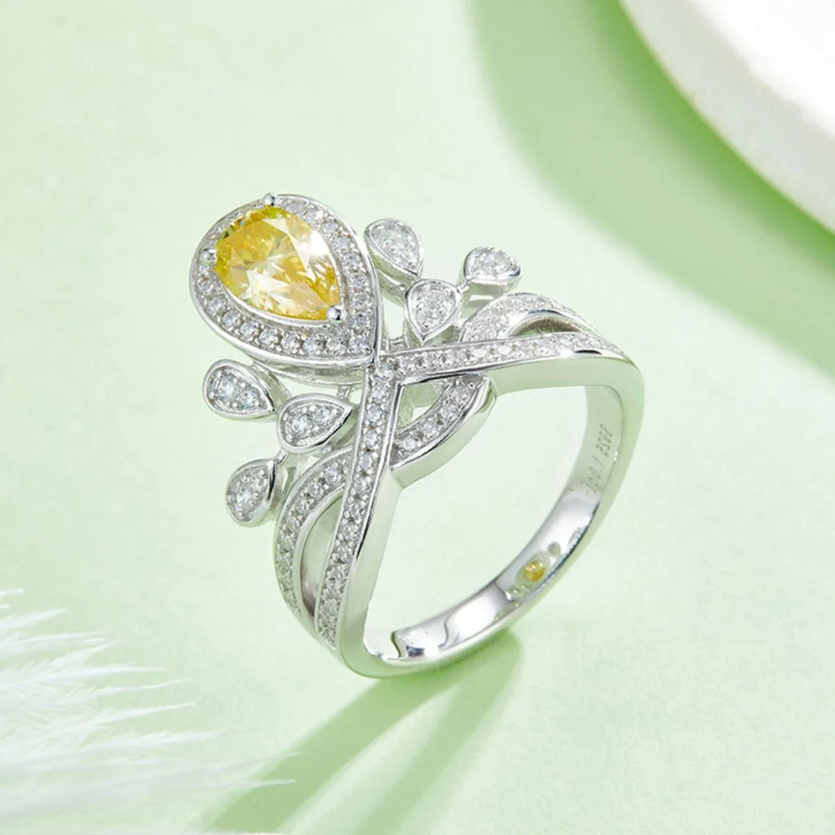 1 Carat Moissanite 925 Sterling Silver Ring Yellow