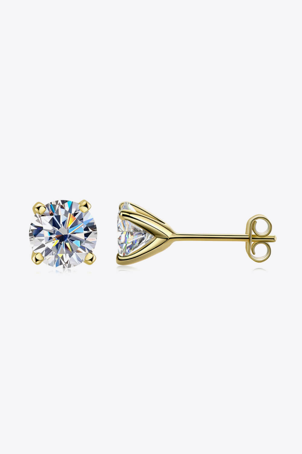 925 Sterling Silver 1 Carat Moissanite 4-Prong Stud Earrings Gold One Size
