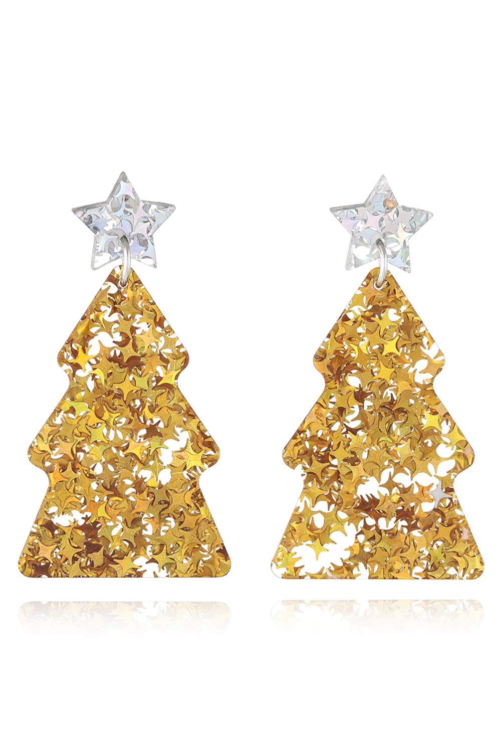 Christmas Tree Acrylic Earrings Gold Style A One Size