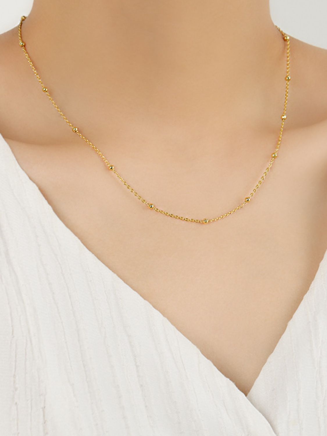 925 Sterling Silver Beaded Necklace Gold One Size