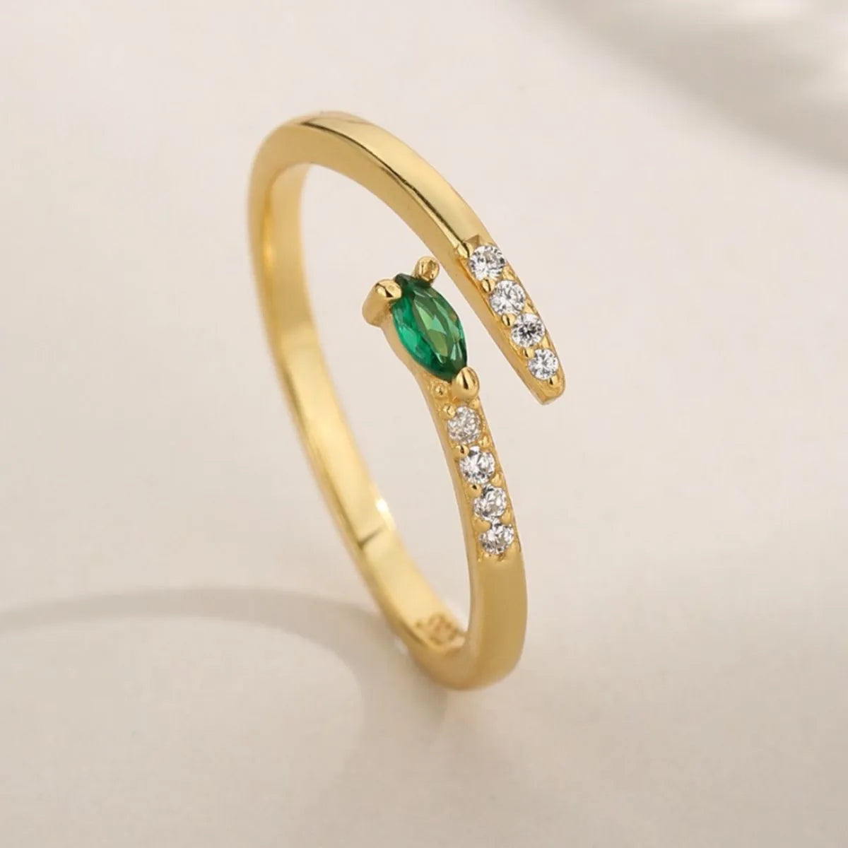 925 Sterling Silver Inland Zircon Open Ring Gold One Size