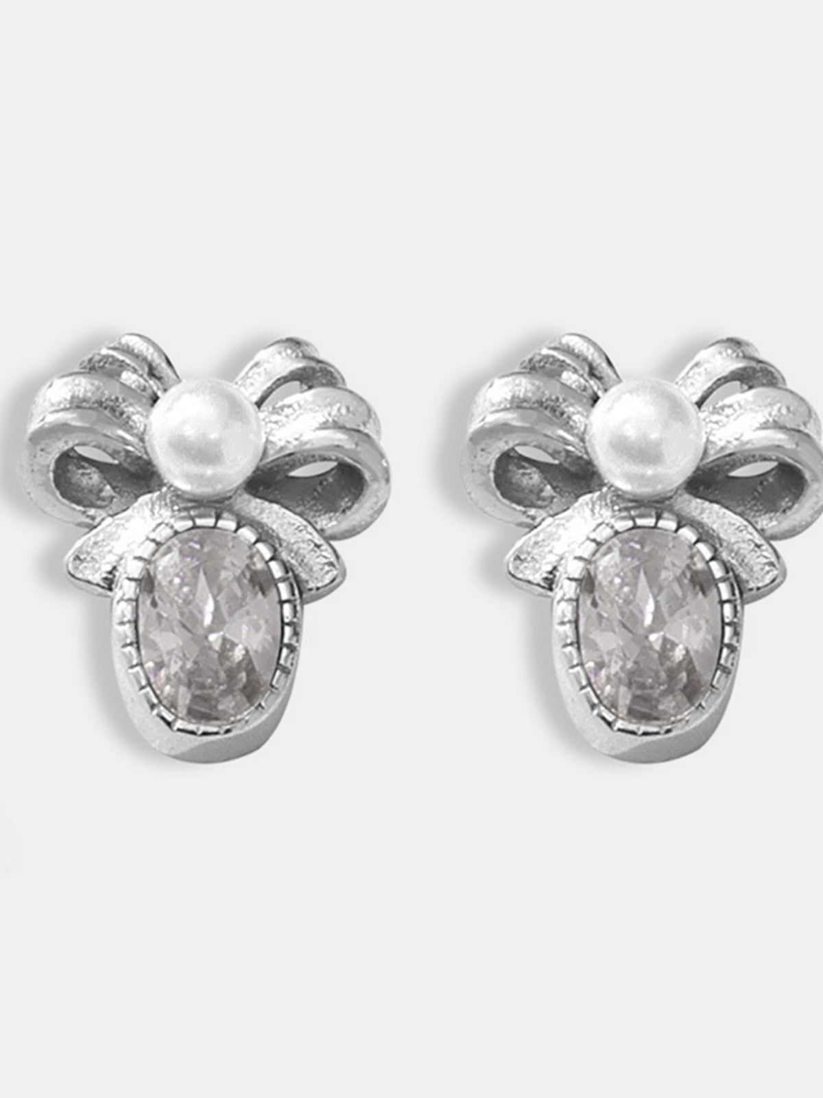 Titanium Steel Bow Stud Earrings Silver One Size