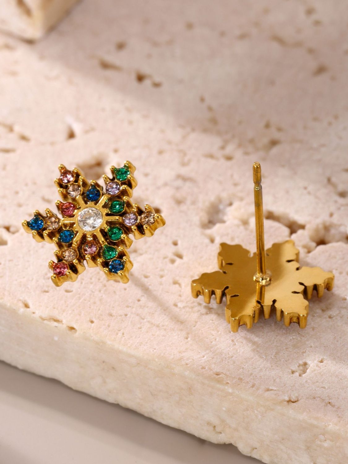Stainless Steel Snowflake Stud Earrings Mixed color One Size