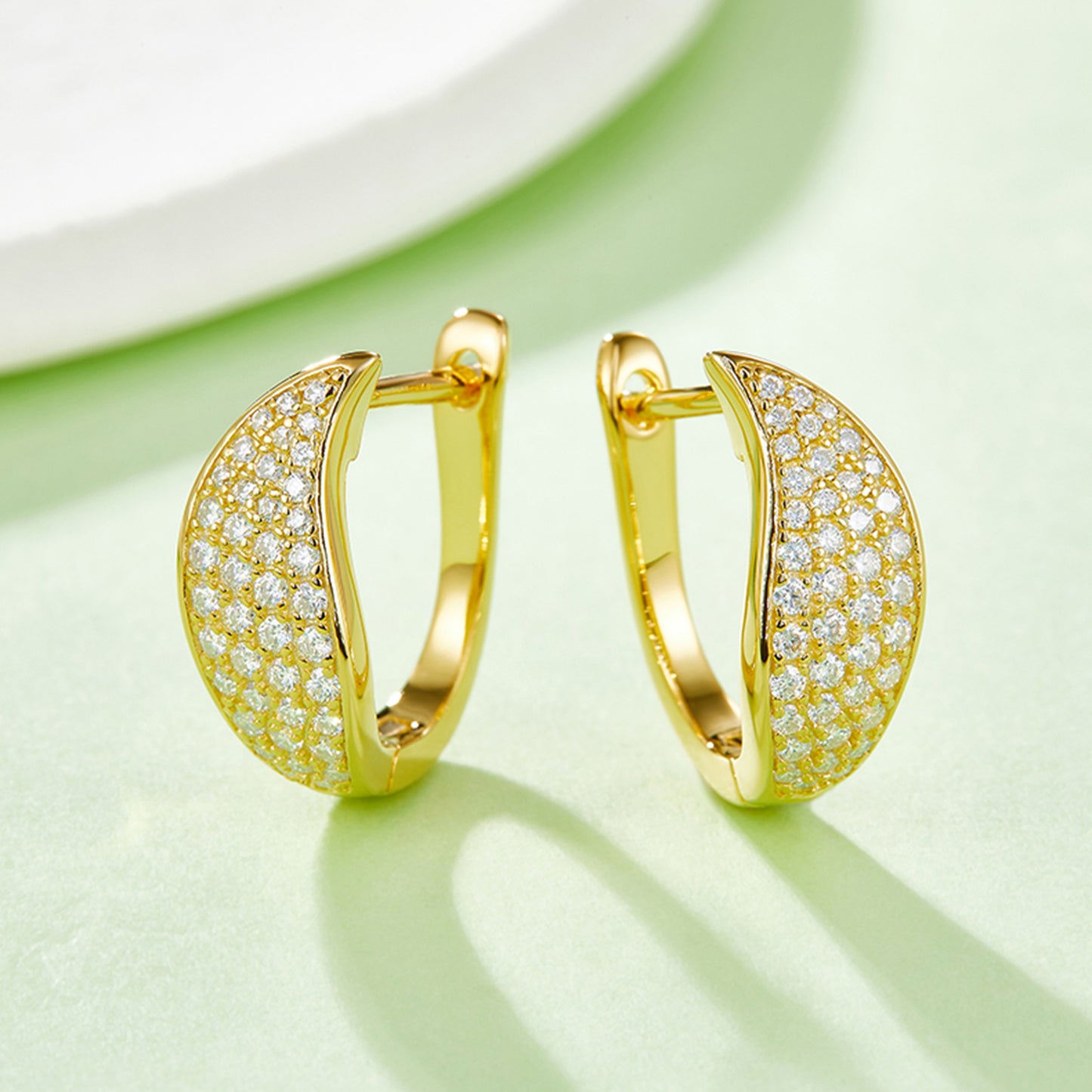 Moissanite 925 Sterling Silver Leaf Huggie Earrings Gold One Size