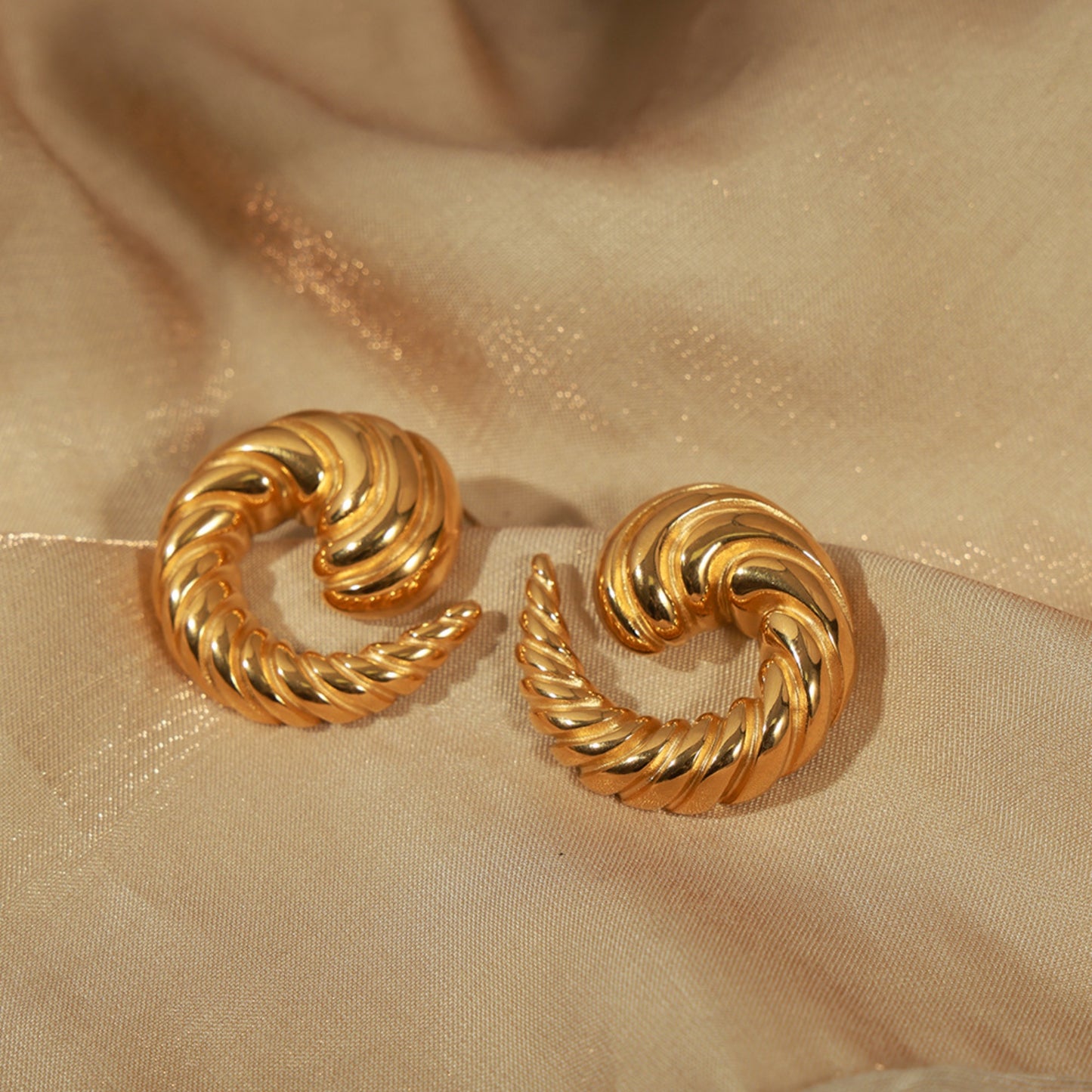 Titanium Steel Spiral Shape Stud Earrings Gold One Size