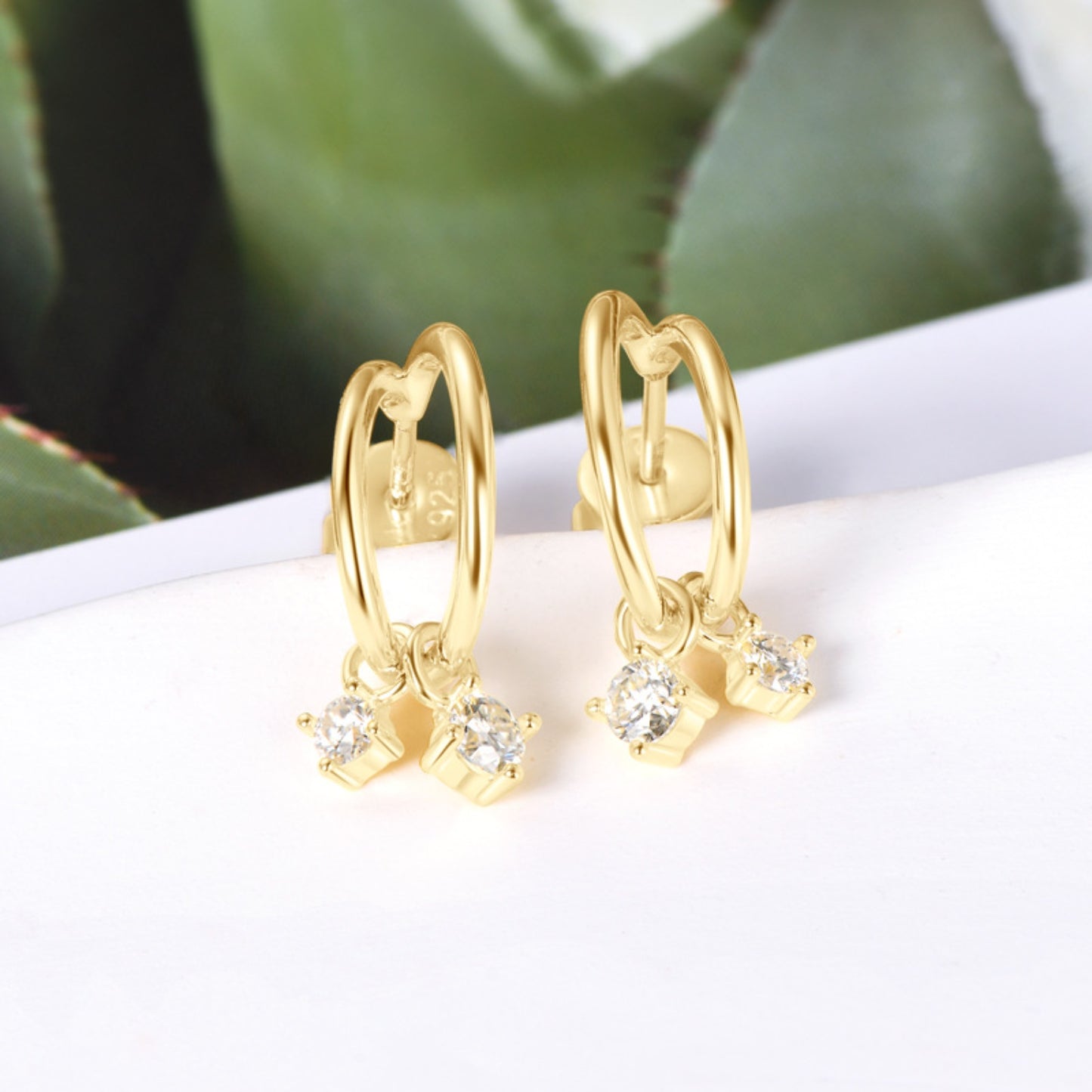 925 Sterling Silver Moissanite C-Hoop Earrings Gold One Size