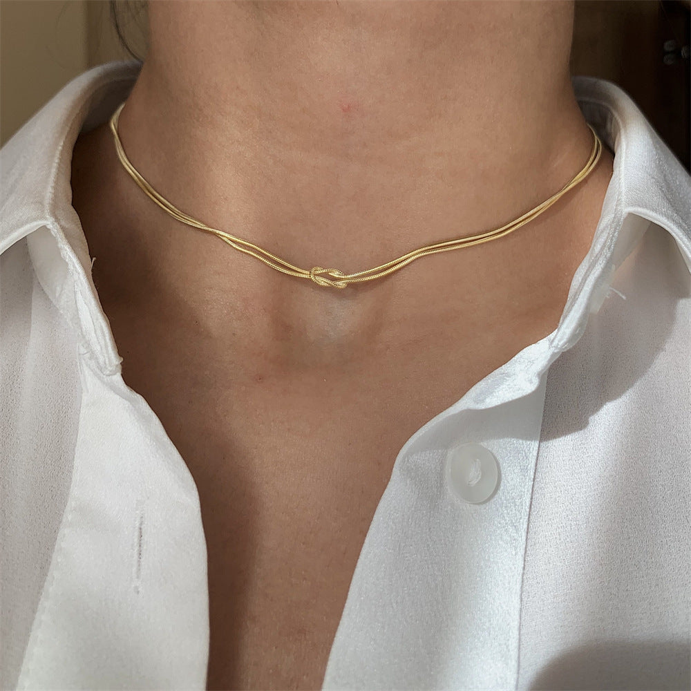 Titanium Steel Knotted Necklace Gold One Size