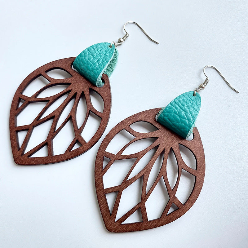 Leaf Drop Earrings Teal One Size