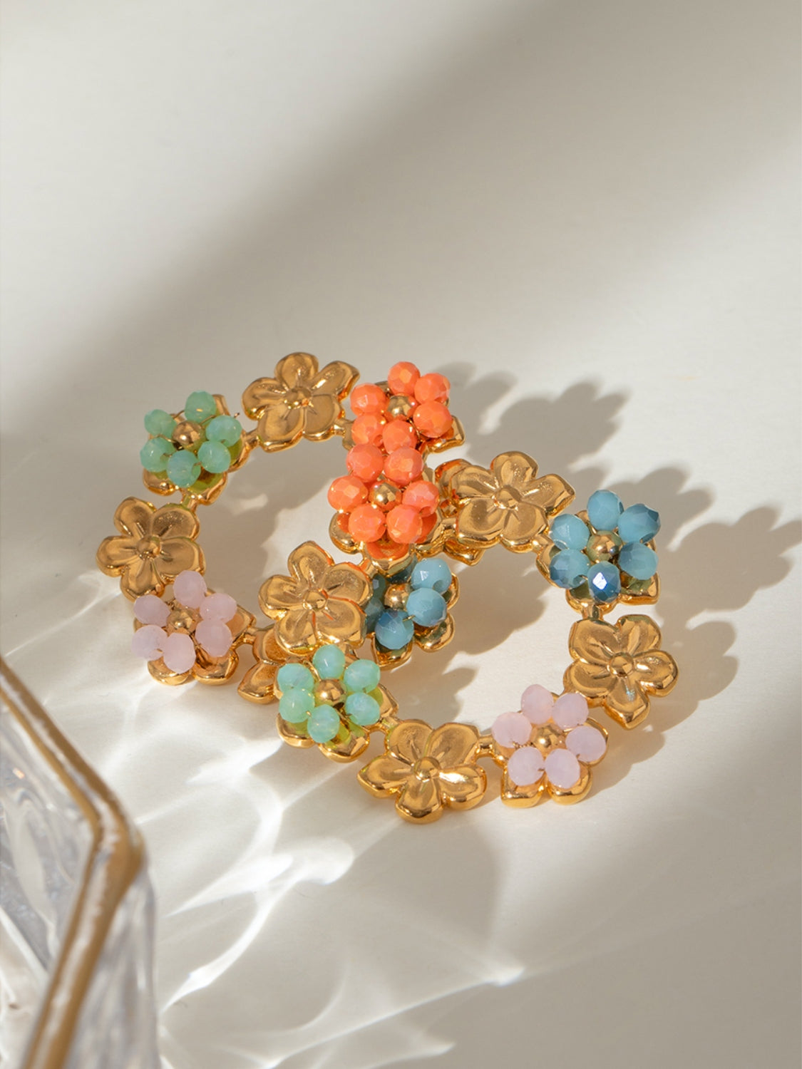 Synthetic Crystal Stainless Steel Flower Earrings Gold One Size