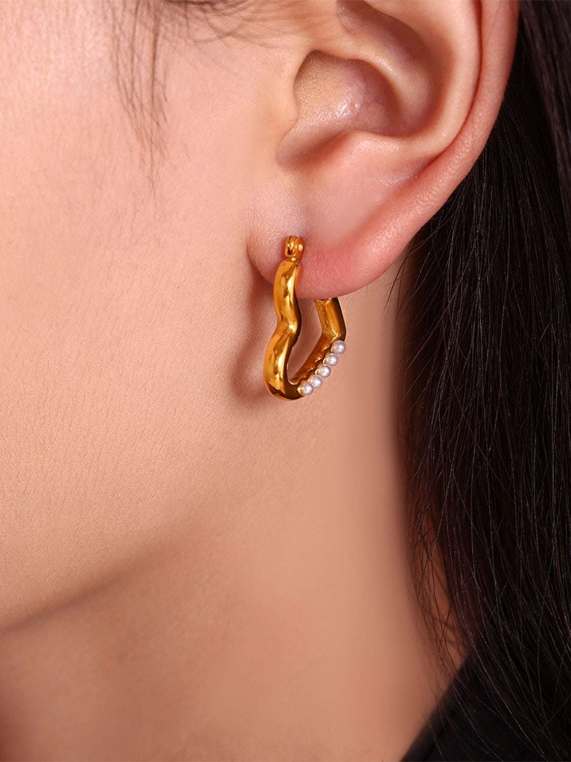 Stainless Steel Heart Earrings Gold Bead One Size