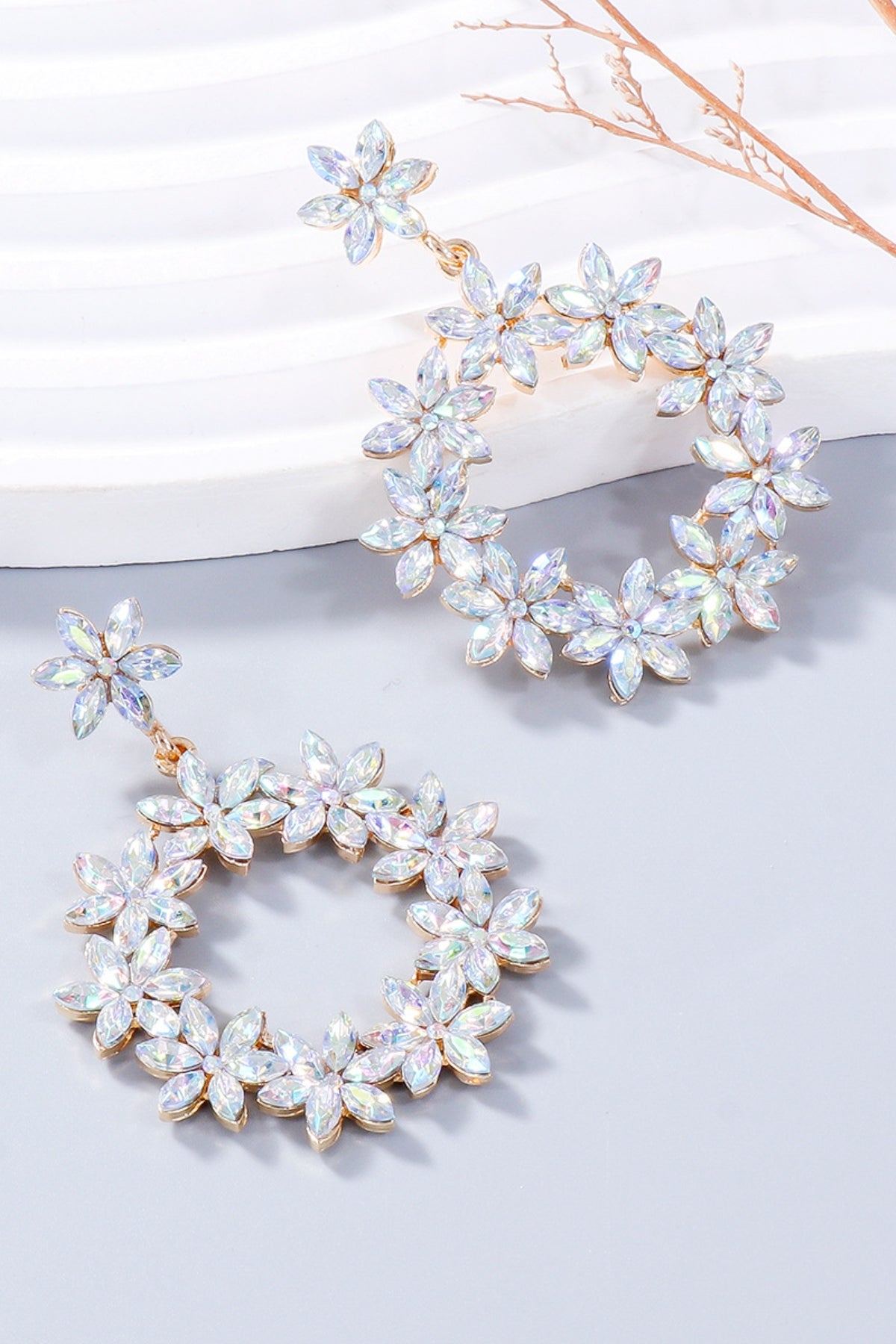 Rhinestone Flower Dangle Earrings White One Size