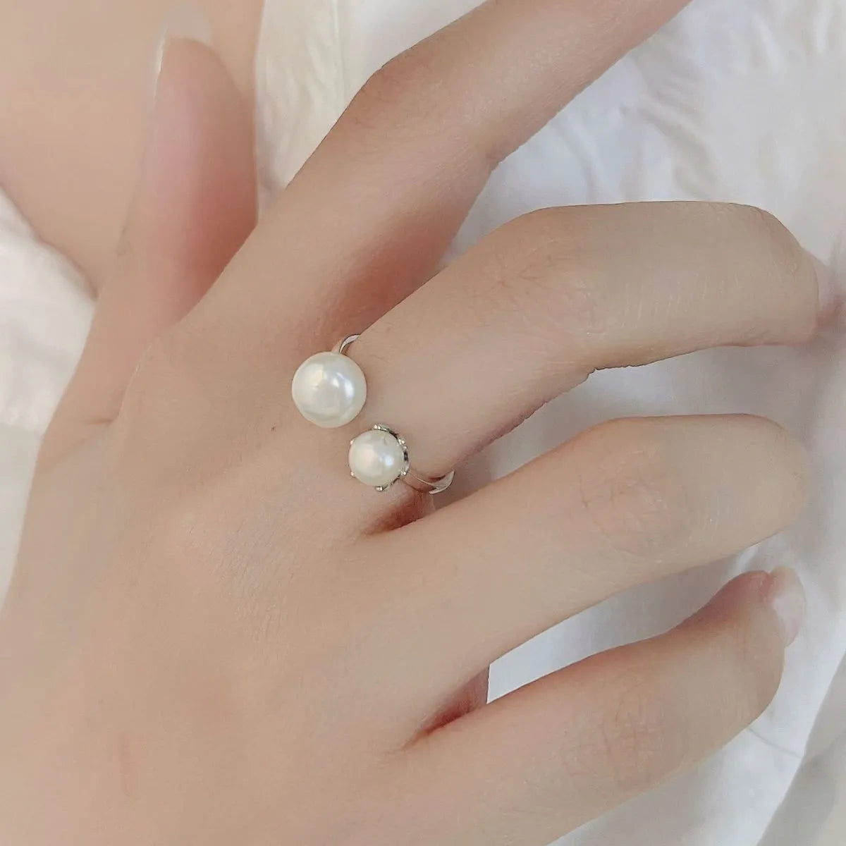 Pearl 925 Sterling Silver Open Ring Silver One Size