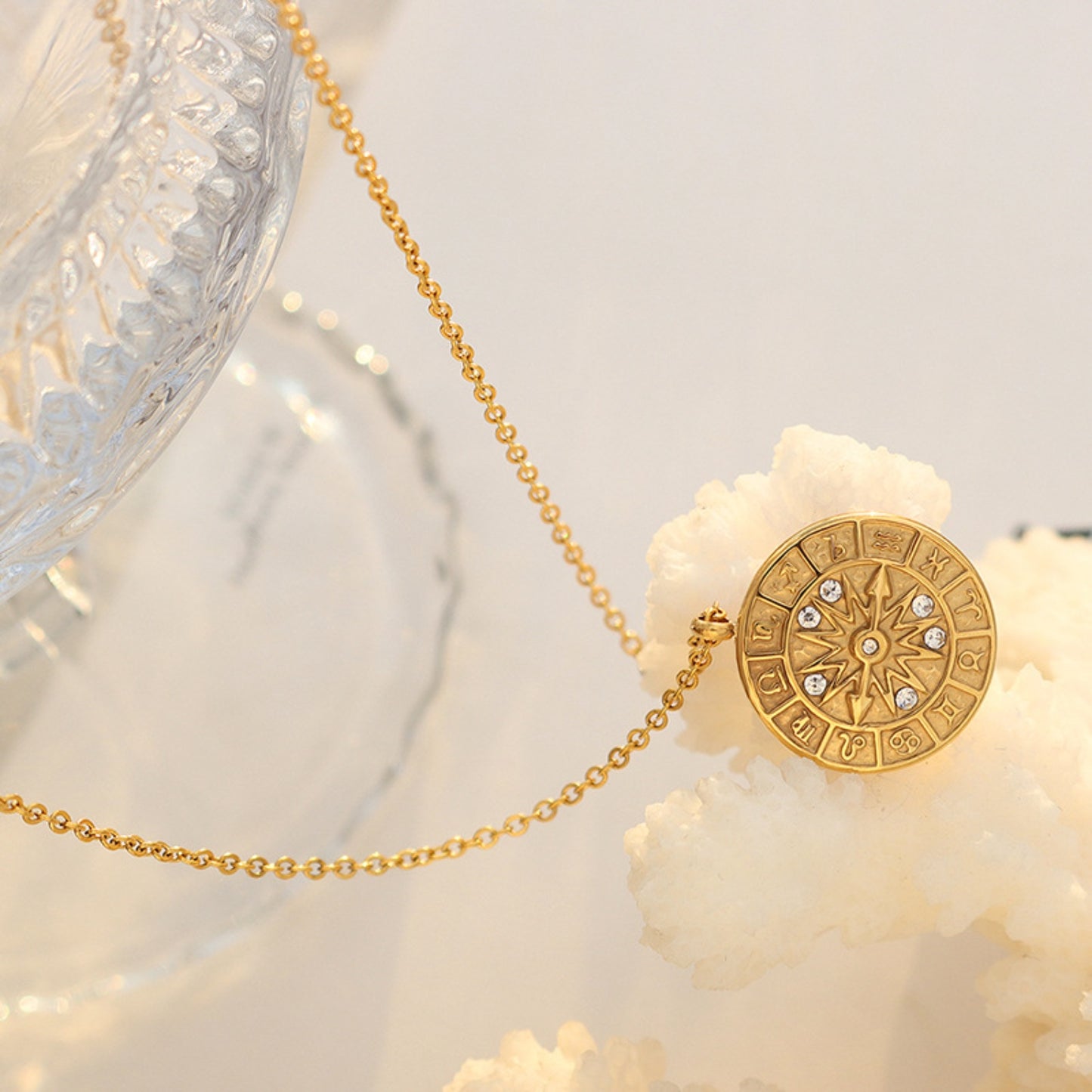 Zircon Titanium Steel Timepiece Shape Necklace Gold One Size
