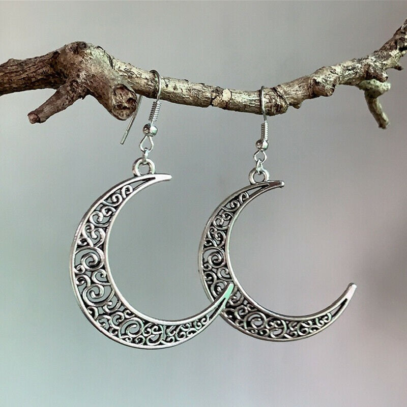 Alloy Cutout Moon Earrings Moon One Size