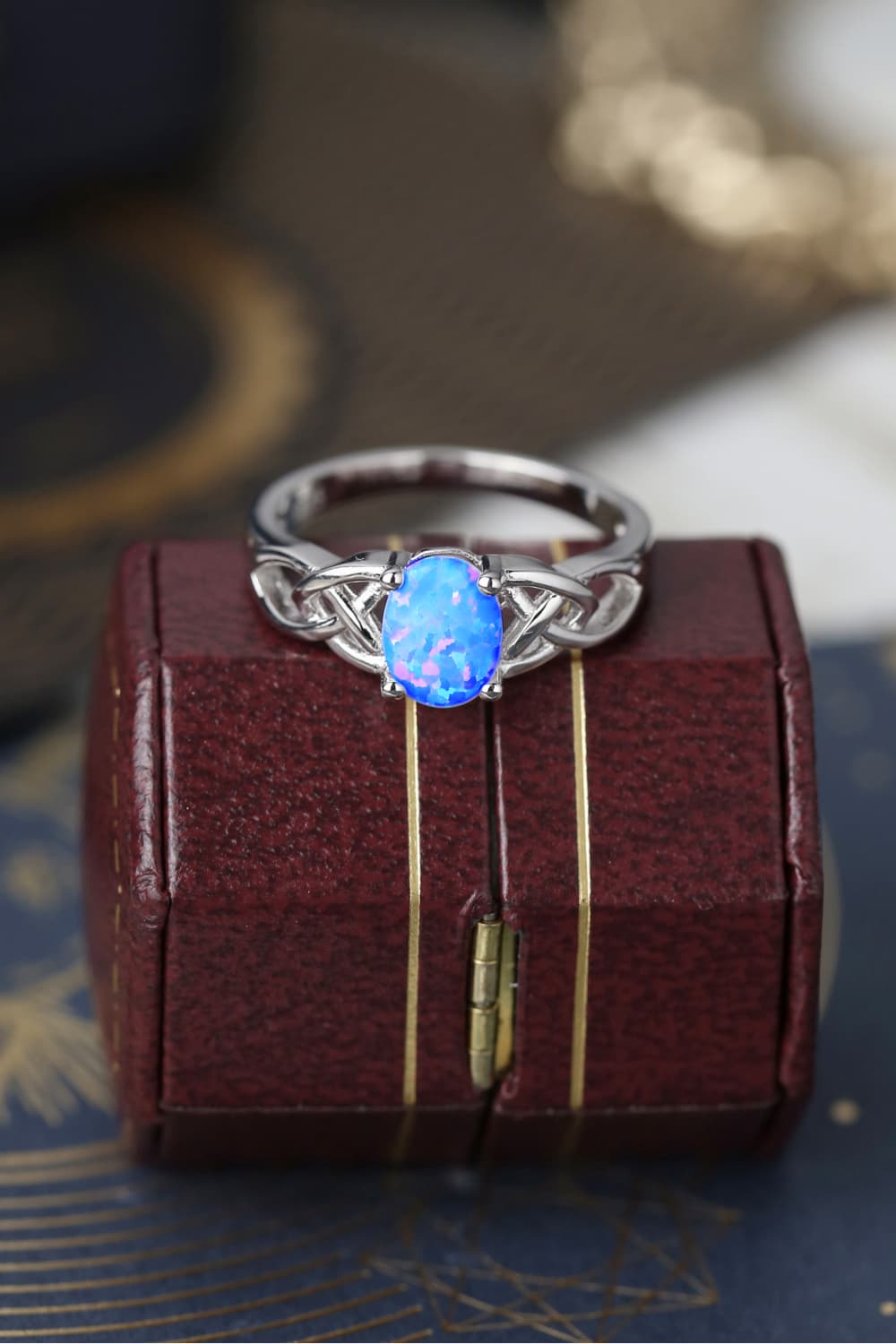 Crisscross 4-Prong Opal Ring Sky Blue