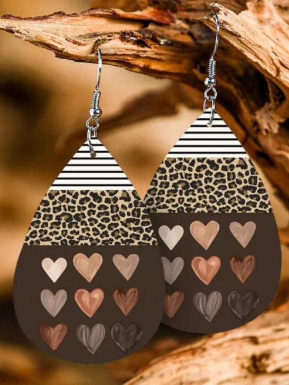 Printed PU Leather Dangle Earrings Style D One Size