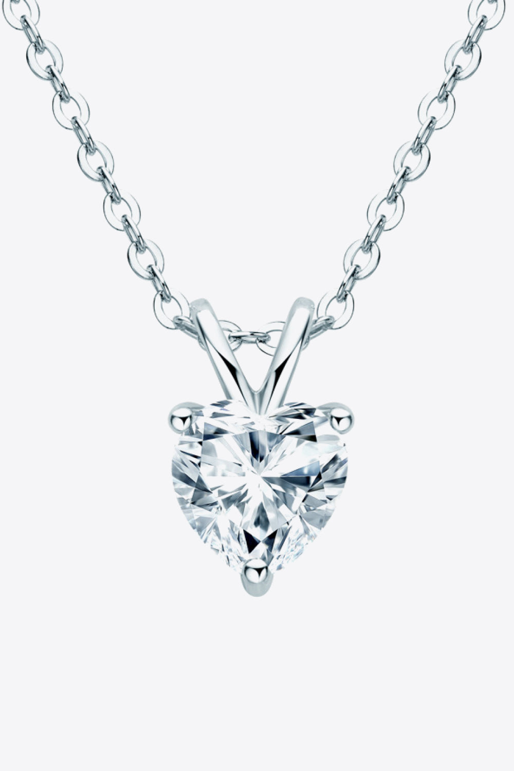 1 Carat Moissanite Heart-Shaped Pendant Necklace Silver One Size
