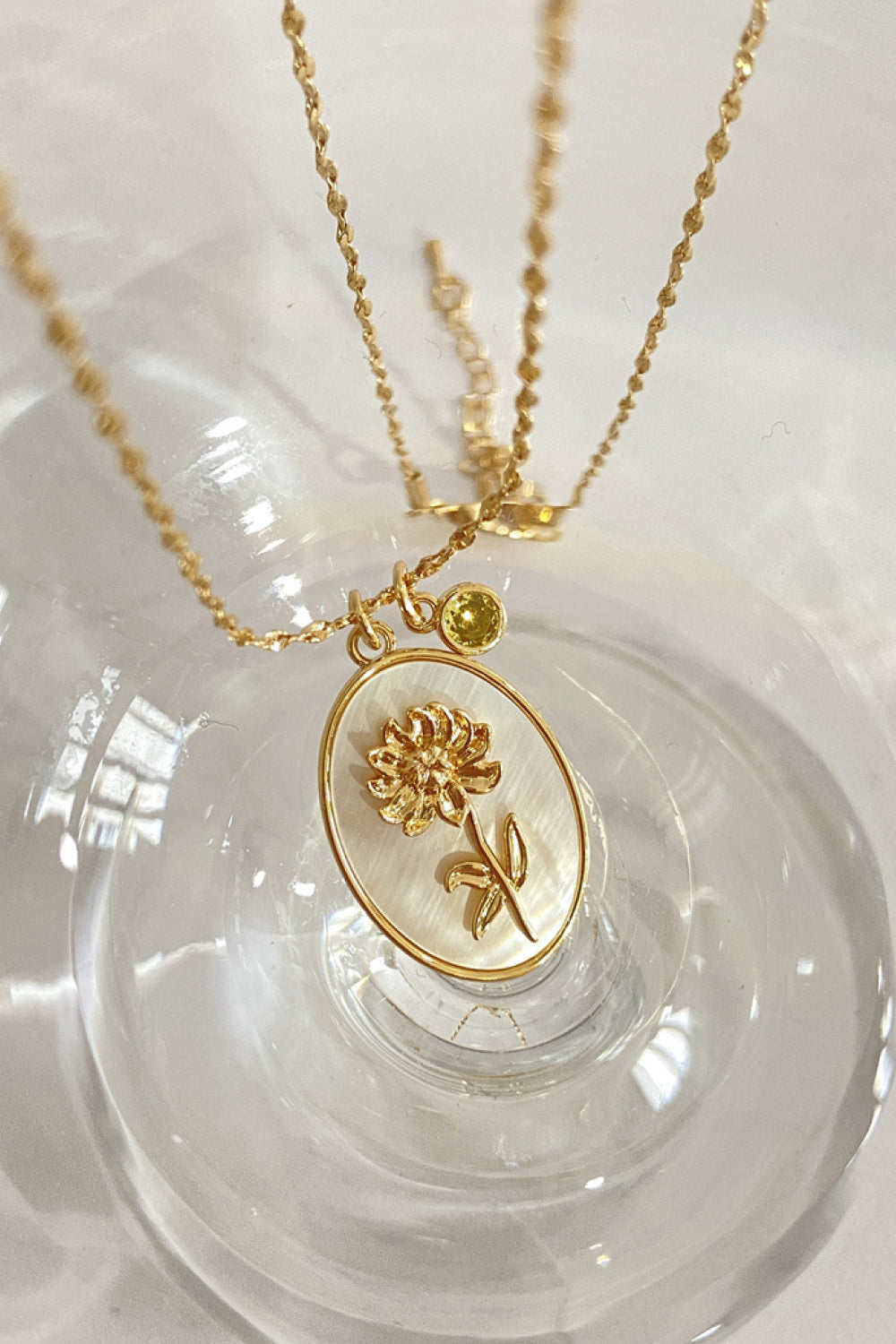Flower Shell Pendant Copper Necklace November-Chrysanthemum One Size