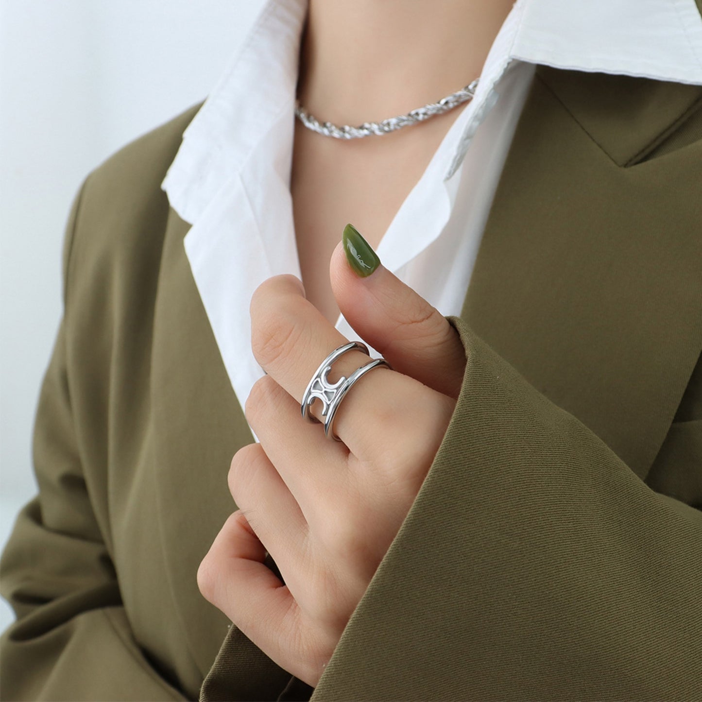 Titanium Steel Double-Layered Ring Silver 7
