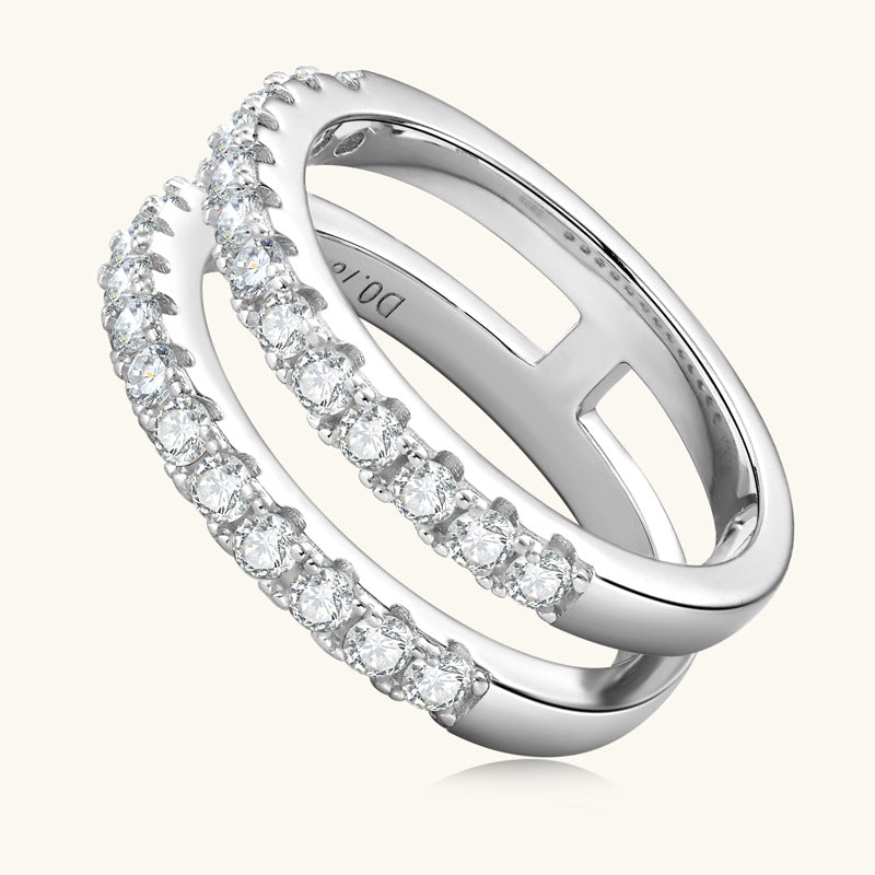 925 Sterling Silver Moissanite Double Layered Ring Silver