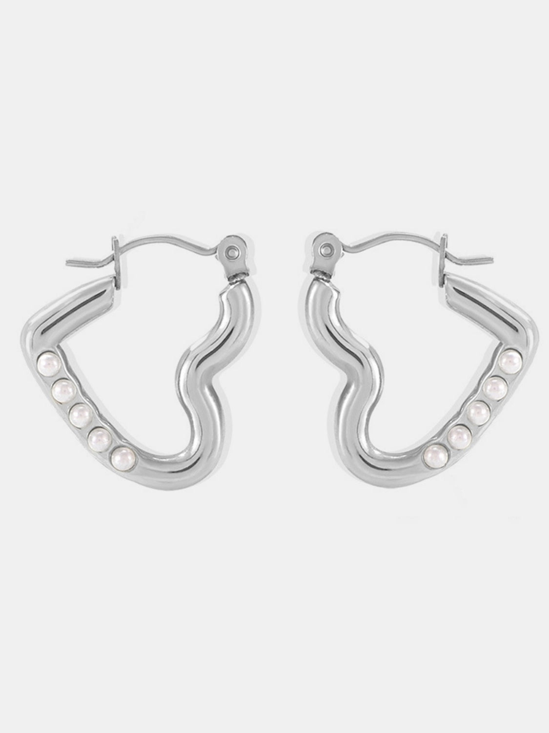 Stainless Steel Heart Earrings Silver Bead One Size