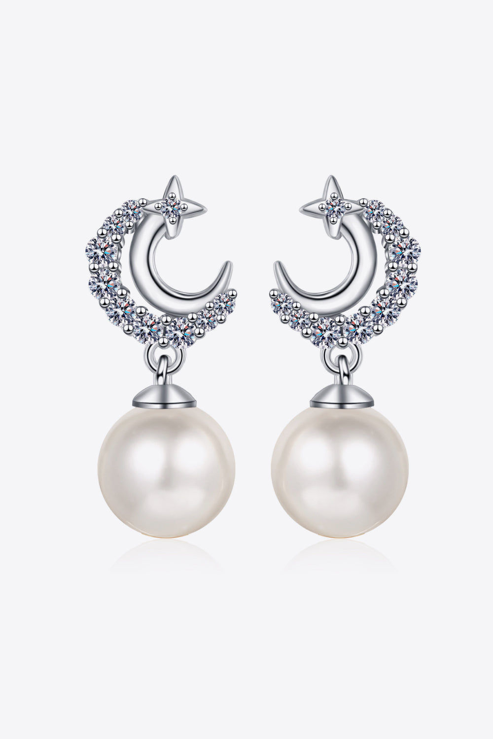 Moissanite Pearl Drop Earrings Silver One Size