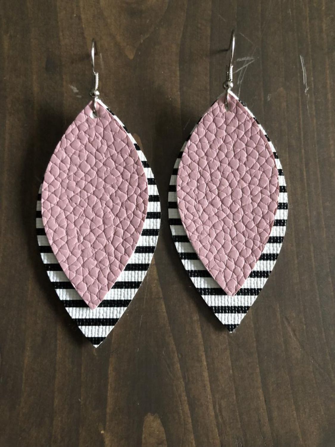 PU Leather Leaf Dangle Earrings Pink One Size