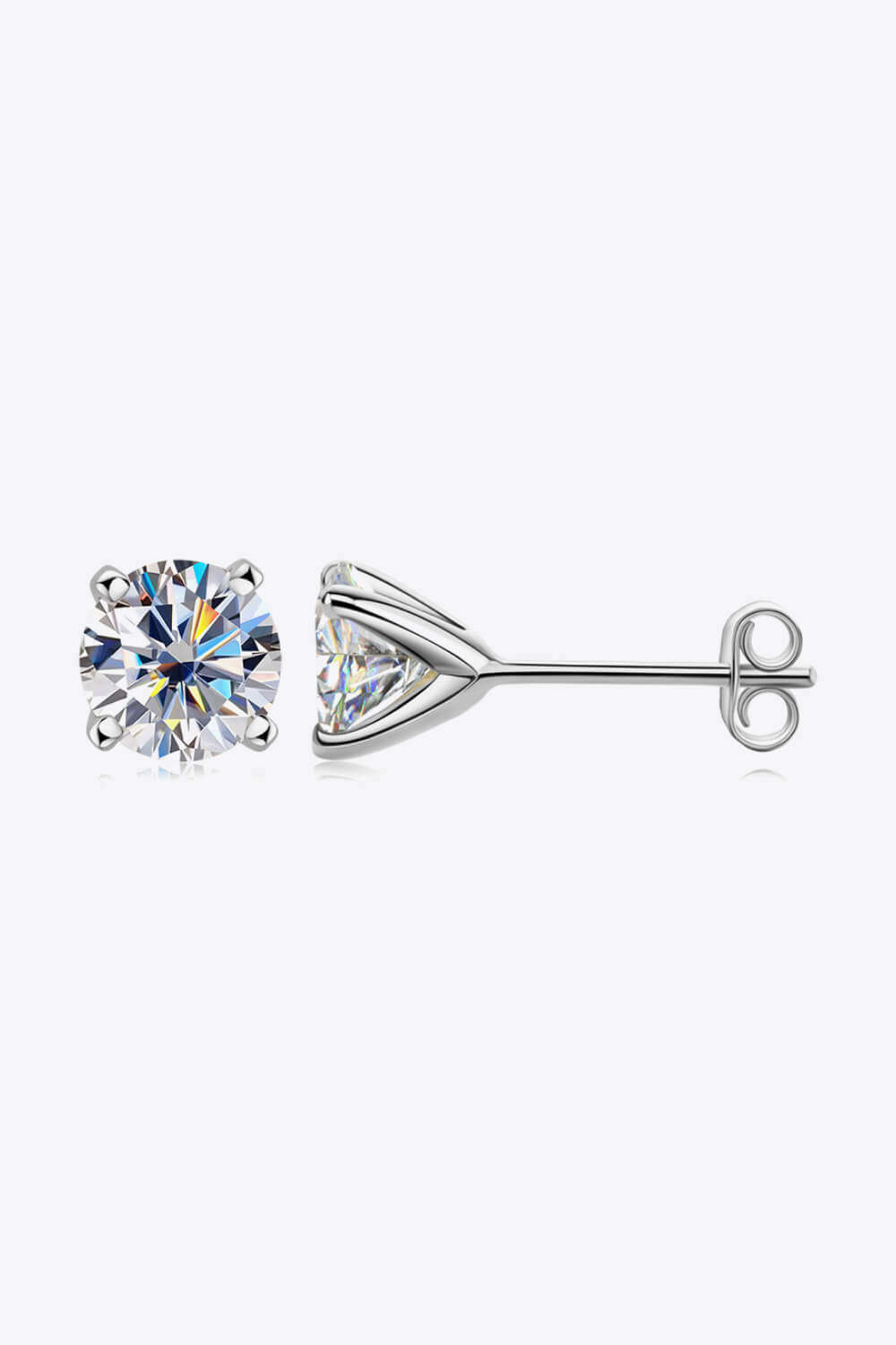 925 Sterling Silver 1 Carat Moissanite 4-Prong Stud Earrings Silver One Size