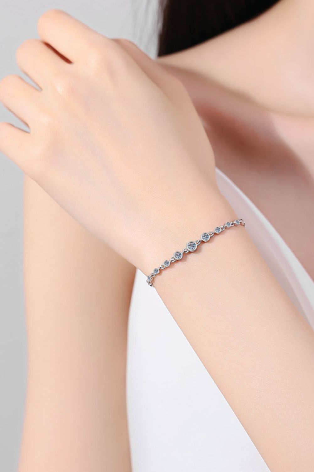 925 Sterling Silver Inlaid Moissanite Bracelet Silver One Size