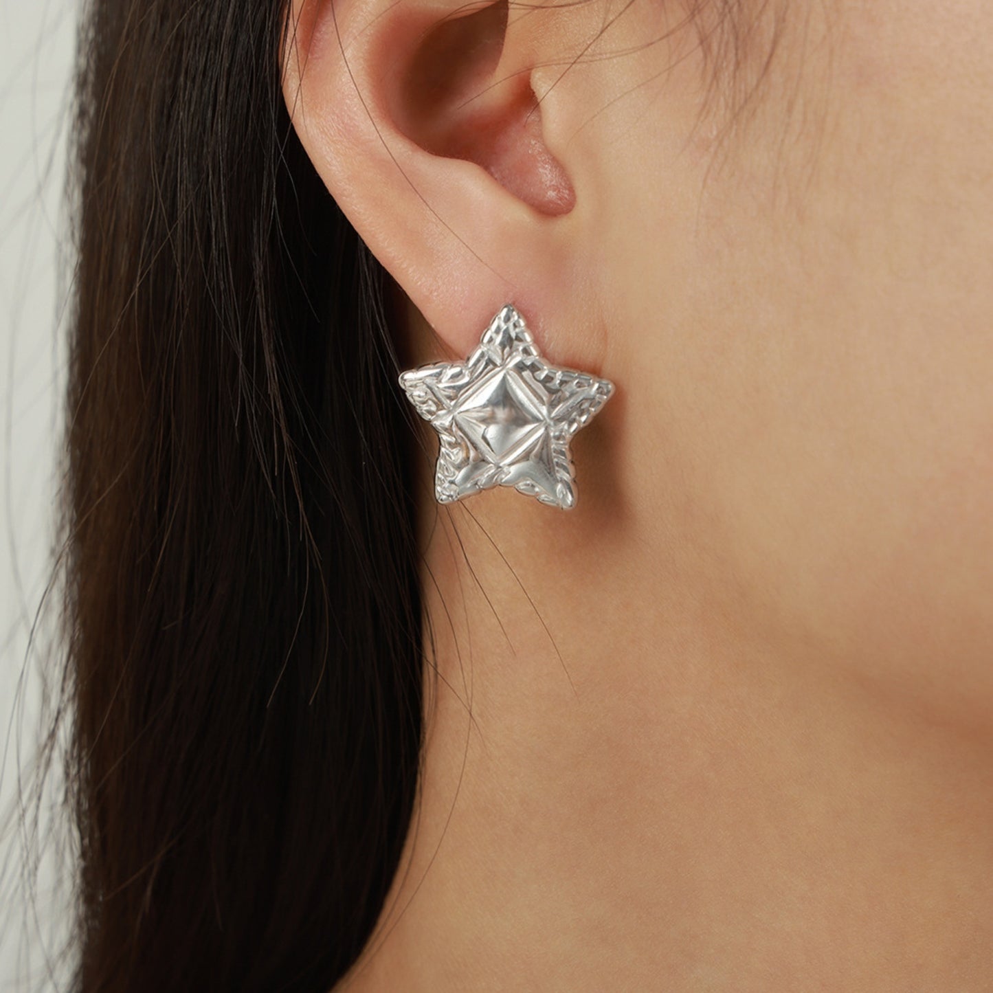 Titanium Steel Star Stud Earrings Silver One Size