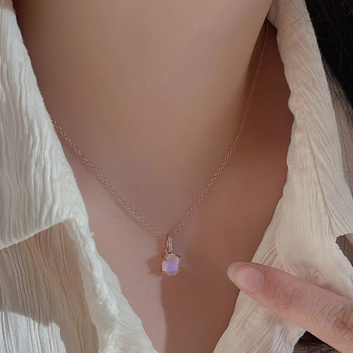 Moonstone 925 Sterling Silver Necklace Rose Gold One Size
