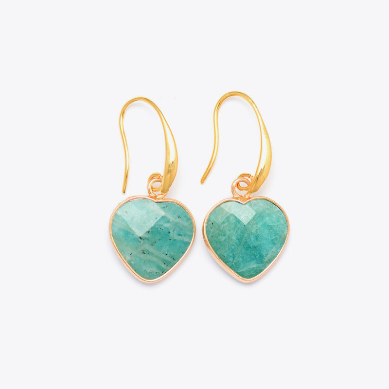 Natural Stone Heart Drop Earrings Aqua One Size
