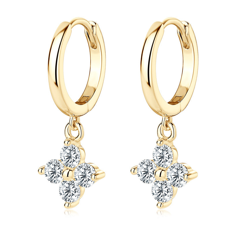 925 Sterling Silver Moissanite Hoop Drop Earrings Gold One Size