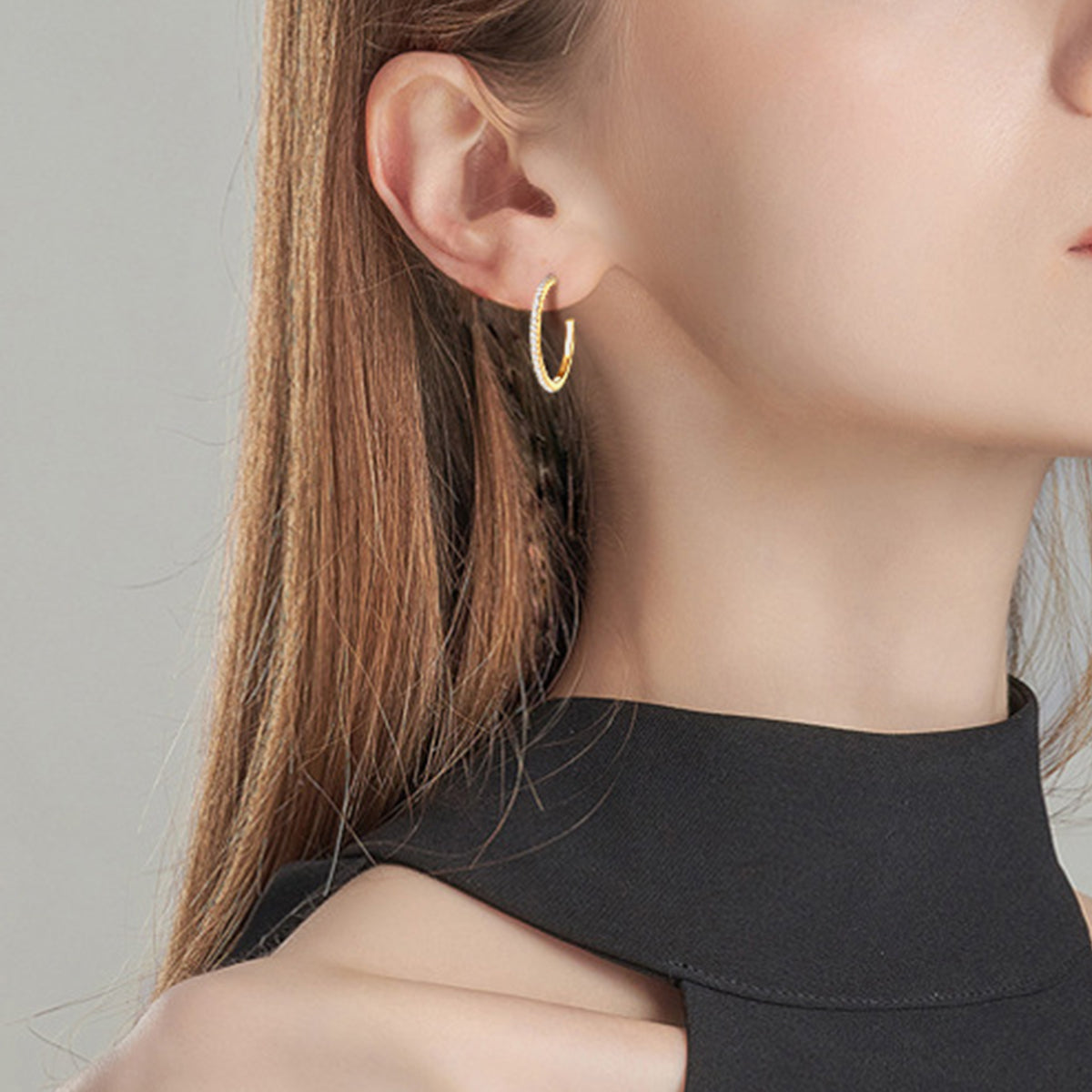Inlaid Moissanite 925 Sterling Silver C-Hoop Earrings Gold One Size