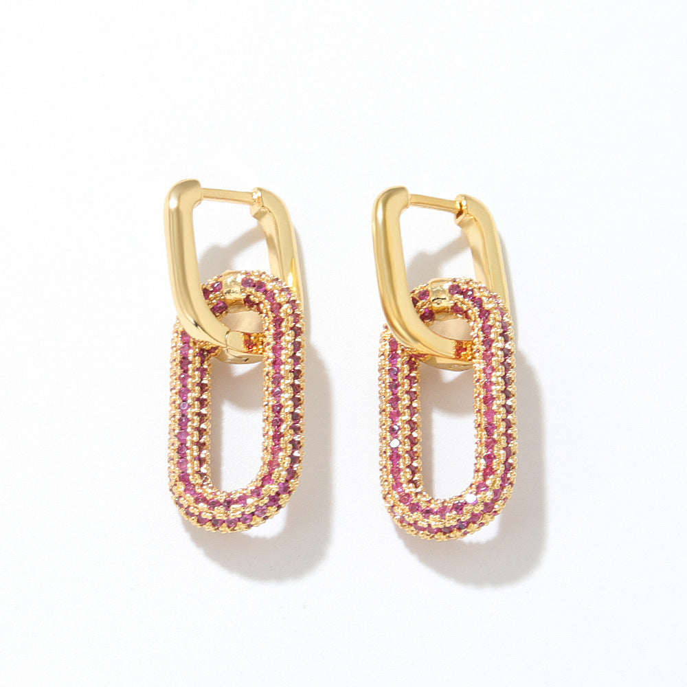 18K Gold-Plated Inland Zircon Earrings Red One Size