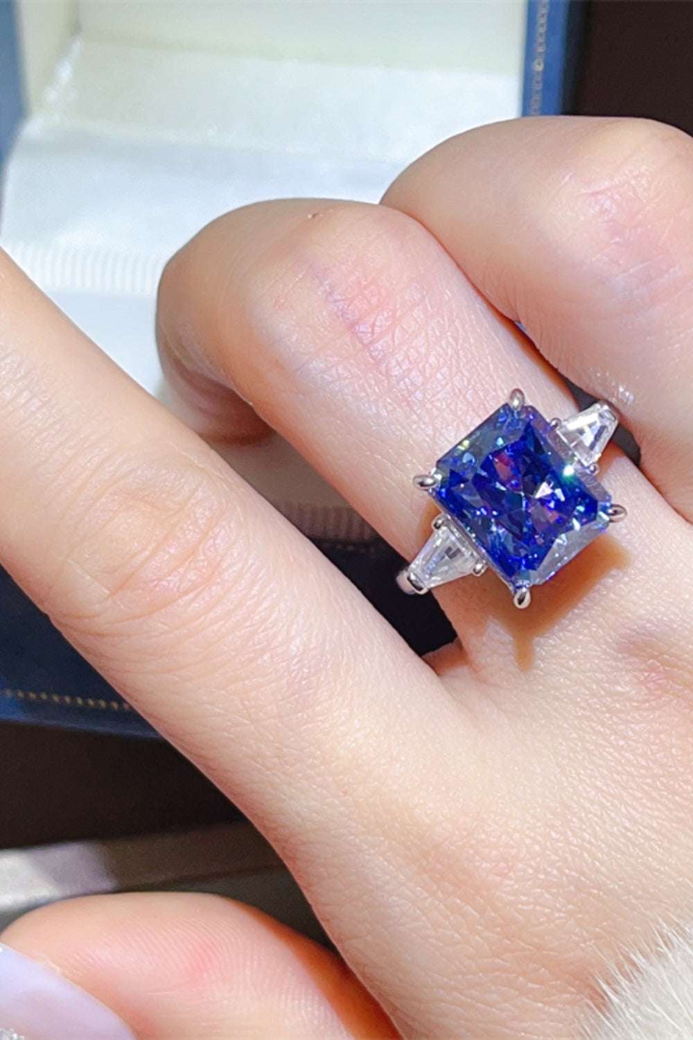 5 Carat Moissanite 925 Sterling Silver Ring Royal Blue