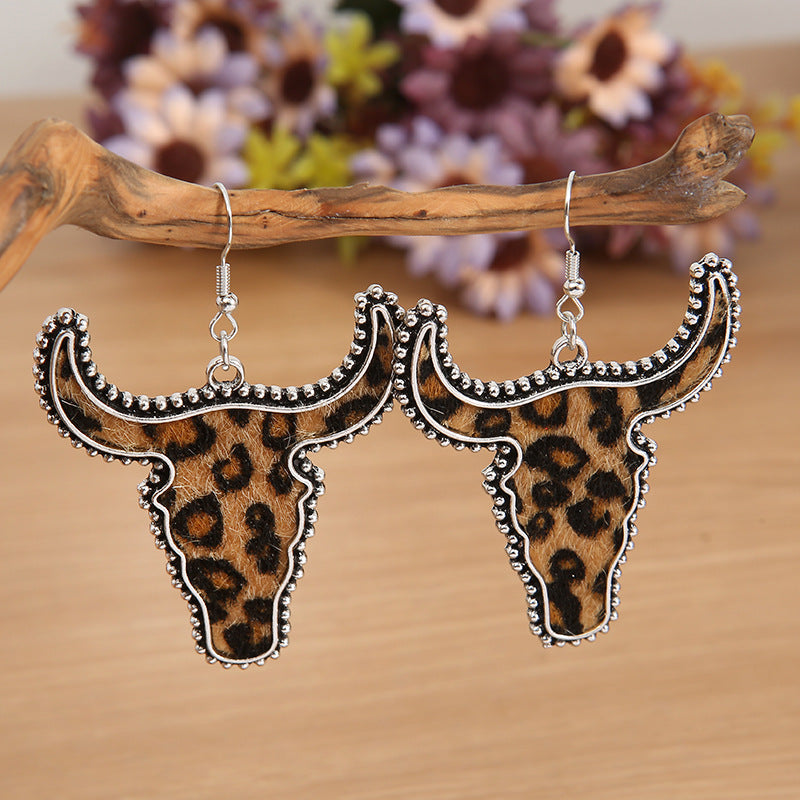 Alloy Animal Print Cow Head Earrings Leopard One Size