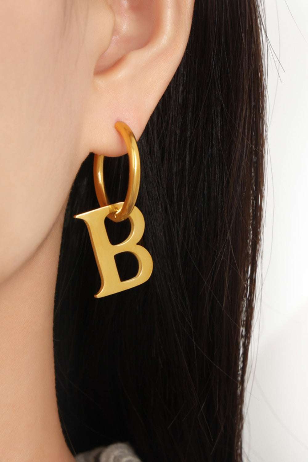 Titanium Steel Letter Hoop Earrings Gold One Size