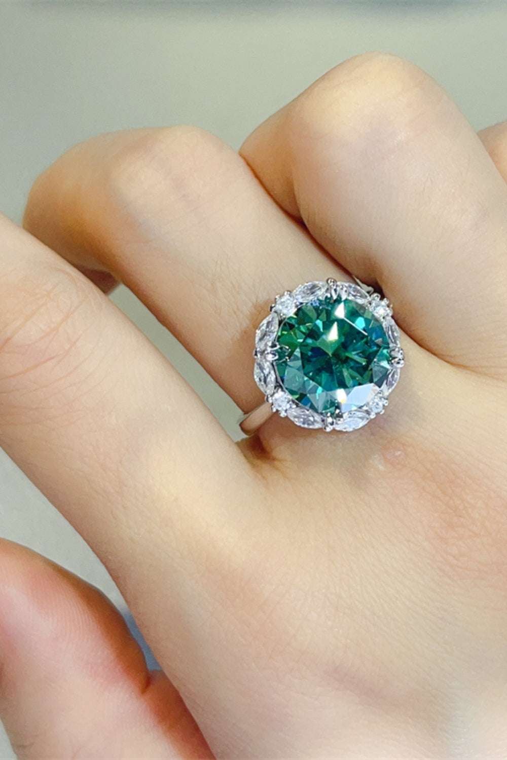 5 Carat Moissanite 925 Sterling Silver Ring Dark Green