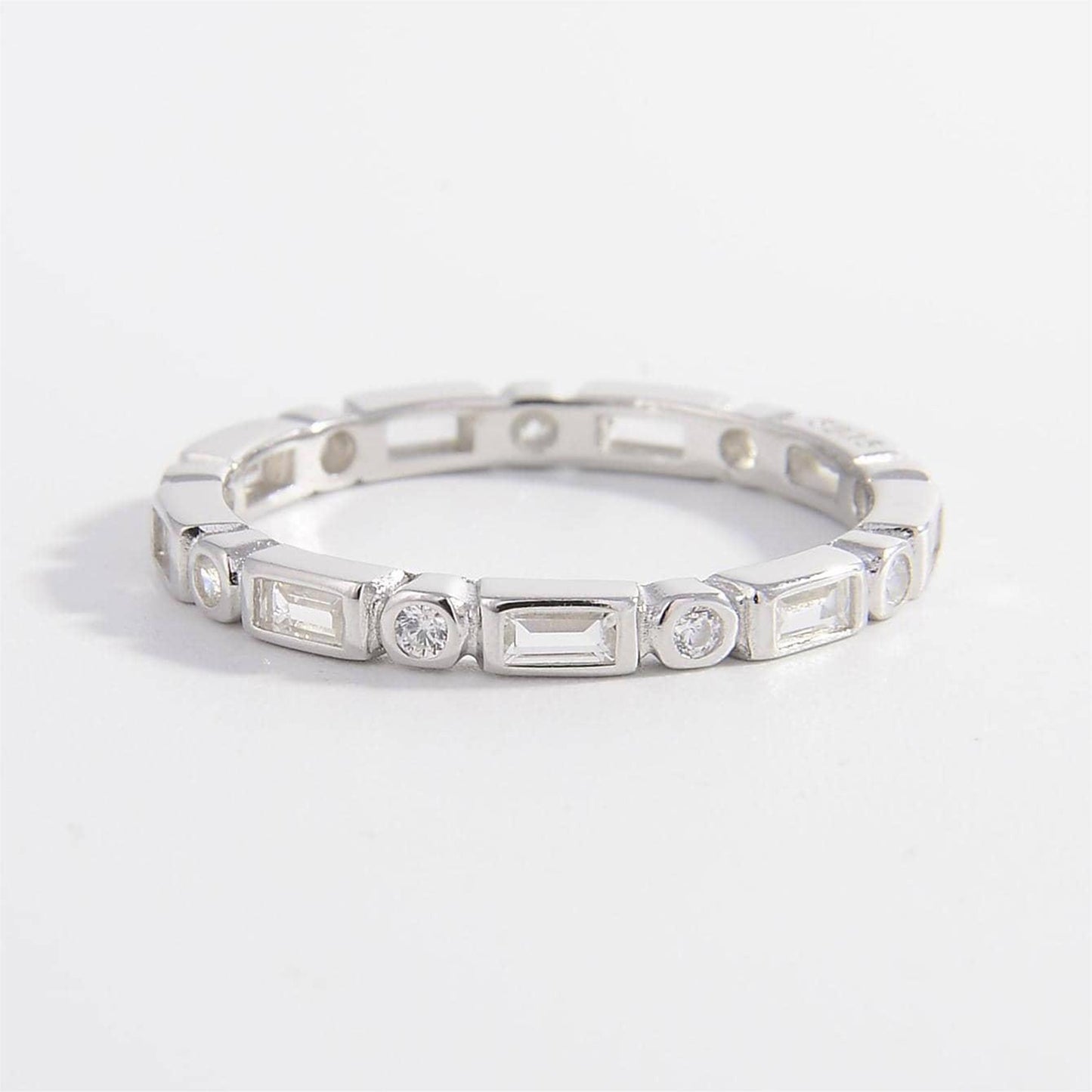 925 Sterling Silver Geometric Shape Zircon Ring Silver