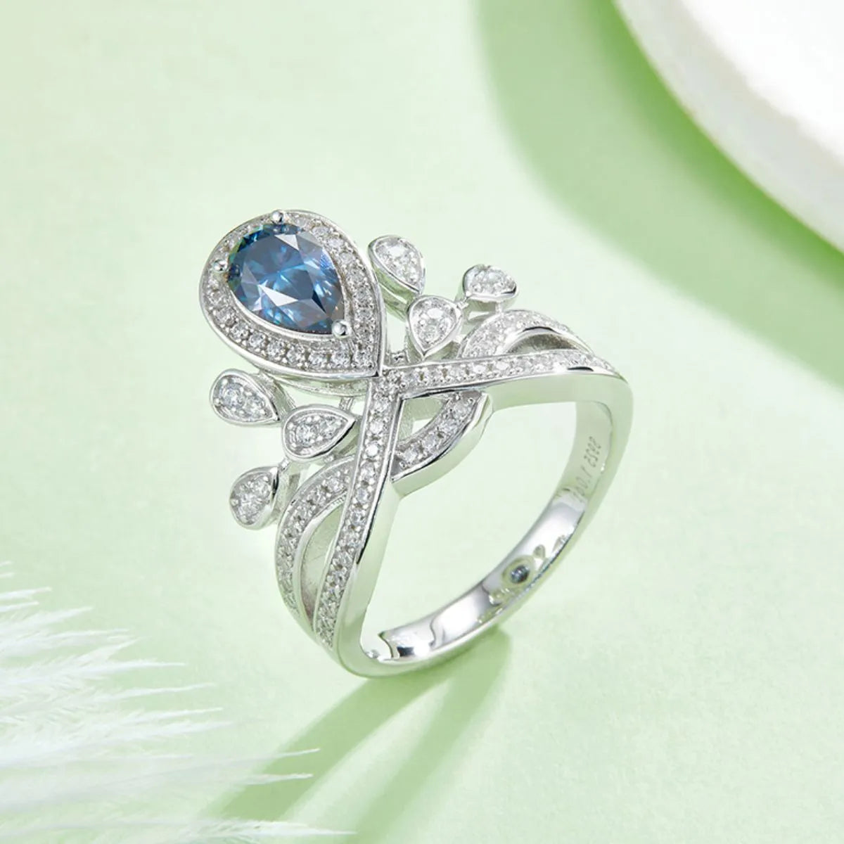 1 Carat Moissanite 925 Sterling Silver Ring Light Blue